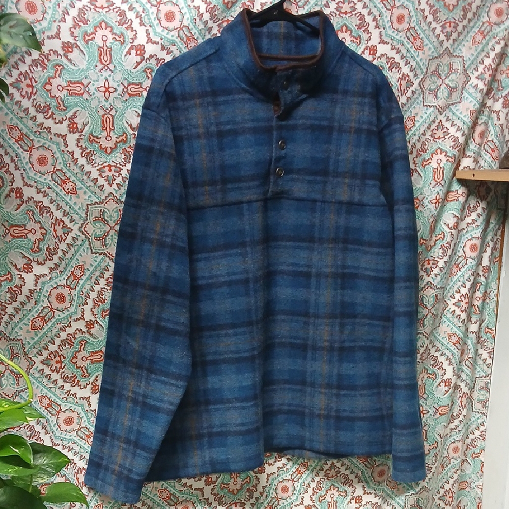 John Wayne Partial Button Blue Checkered Plaid Pullover, Size XL - Picture 6 of 10